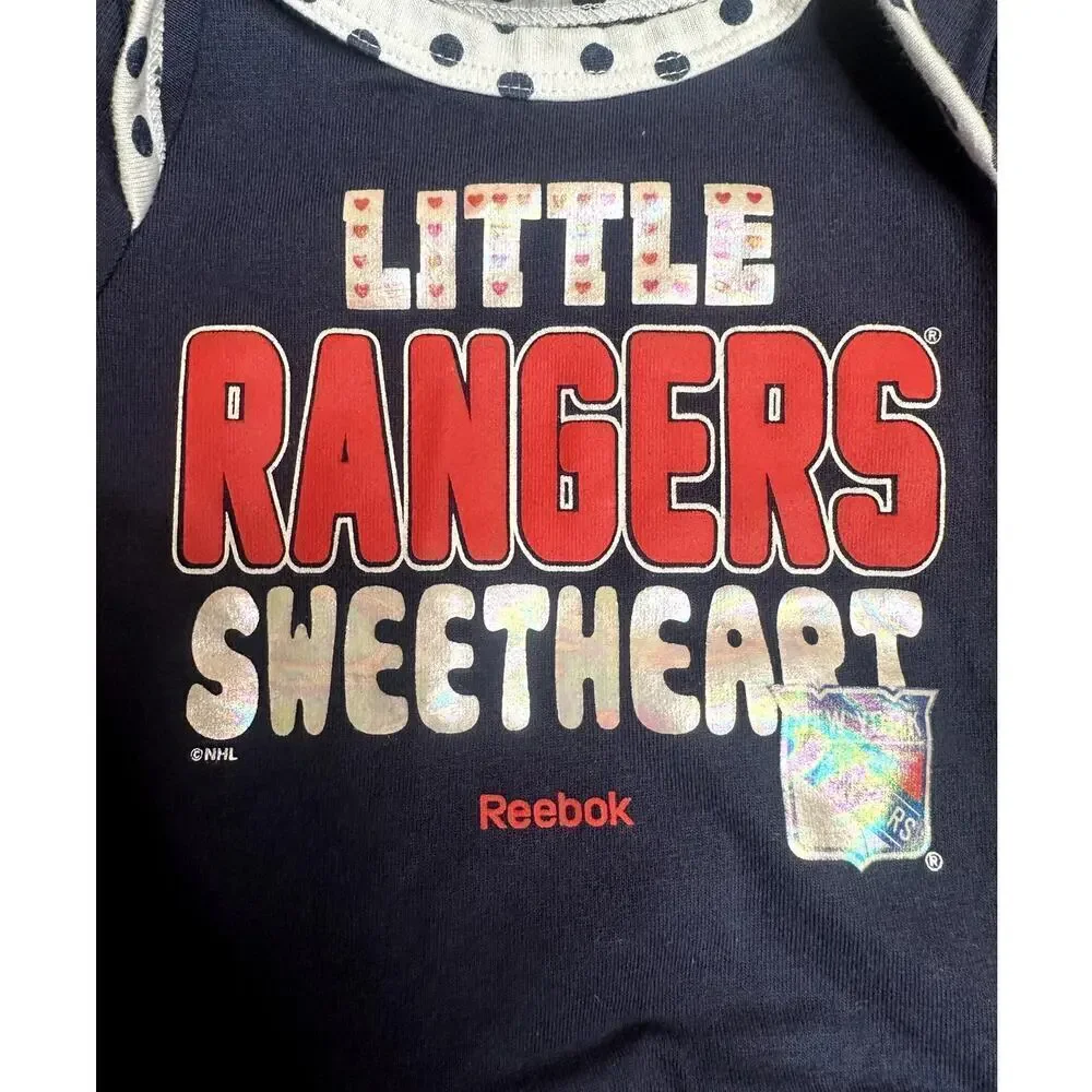 Reebok Navy Little NY Ranger NHL Team Apparel Short Sleeve One Piece Size 0/3 M